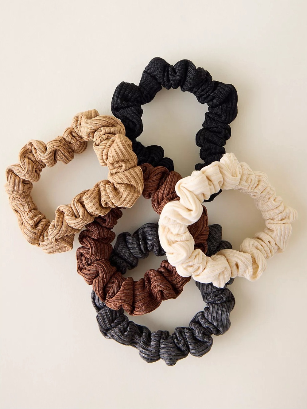 Anthropologie Ribbed Scrunchie Hair Ties Set of 5 Neutral Scrunchies